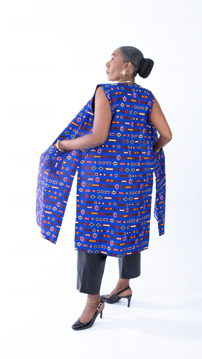 Jaylene Deep Blue Ankara Colourful Open Front Trench Vest