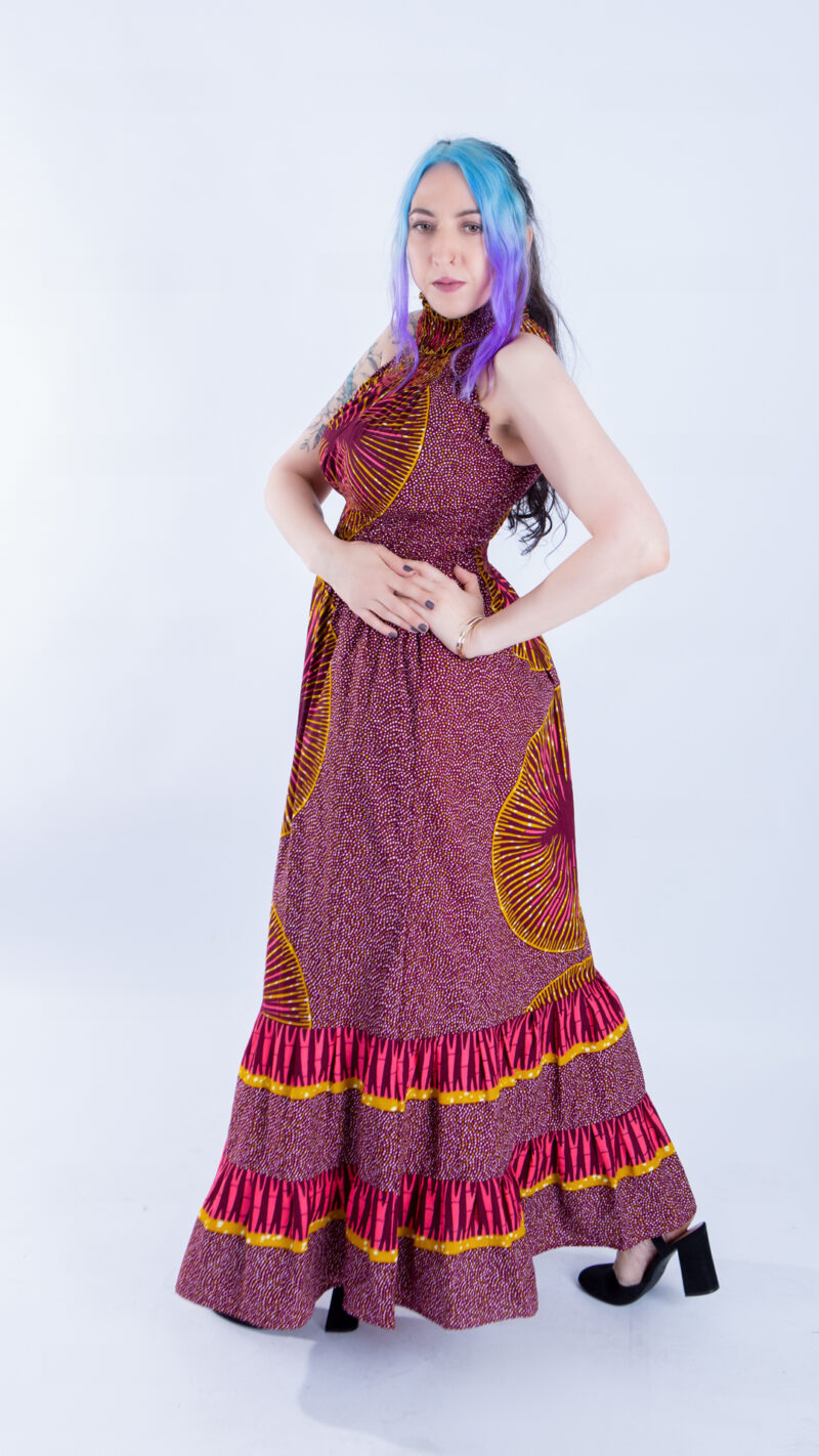 Denise Pink Burgundy Mix Ankara Beautiful Halter Maxi