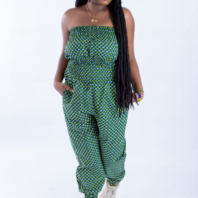 Merci Bright Green Ankara Print Bandeau & Puff Trouser Set