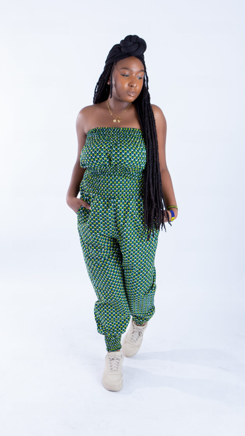 Merci Bright Green Ankara Print Bandeau & Puff Trouser Set