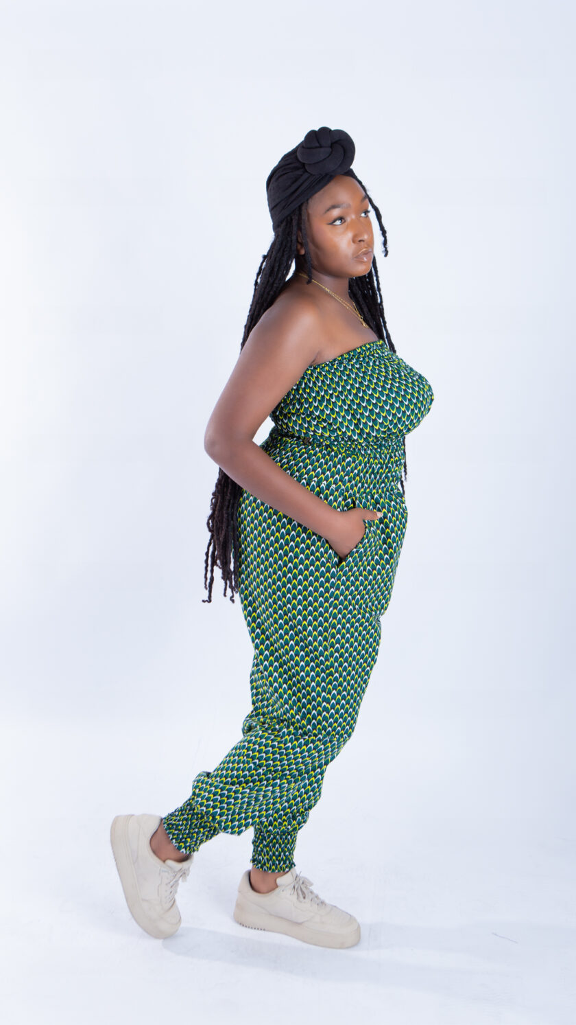 Merci Bright Green Ankara Print Bandeau & Puff Trouser Set