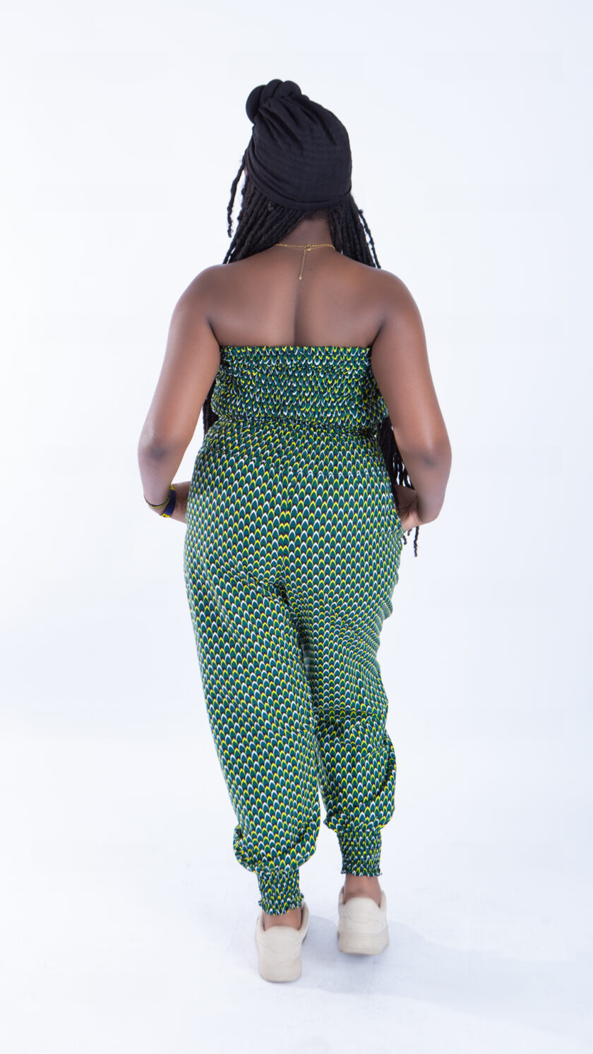 Merci Bright Green Ankara Print Bandeau & Puff Trouser Set