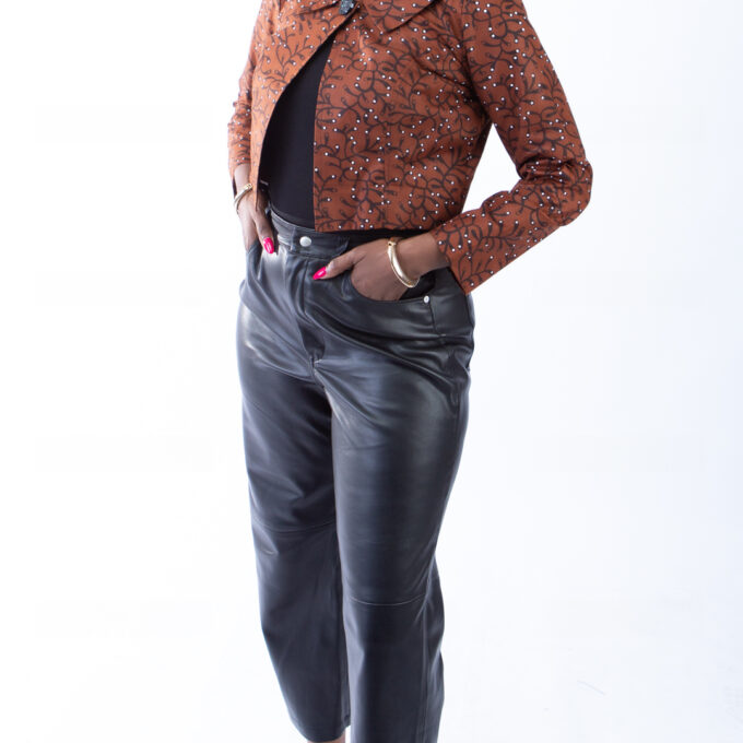 Anna Beautiful Deep Brown Ankara Print Cropped Jacket