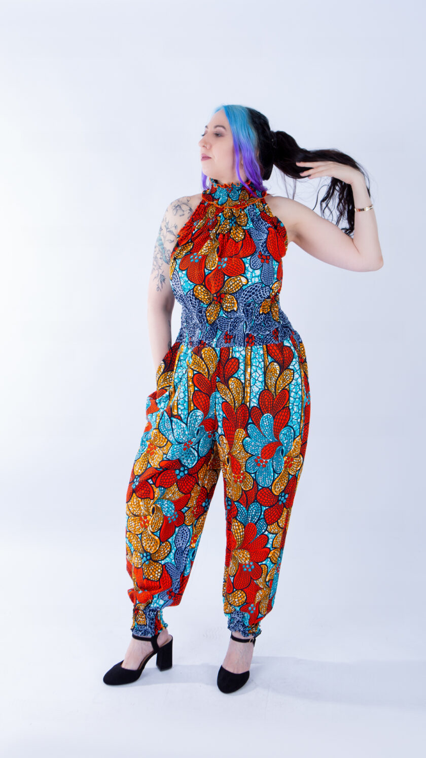 Helen High Neck Colourful Floral Ankara Print Jumpsuit