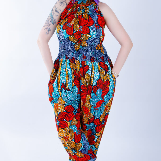 Helen High Neck Colourful Floral Ankara Print Jumpsuit