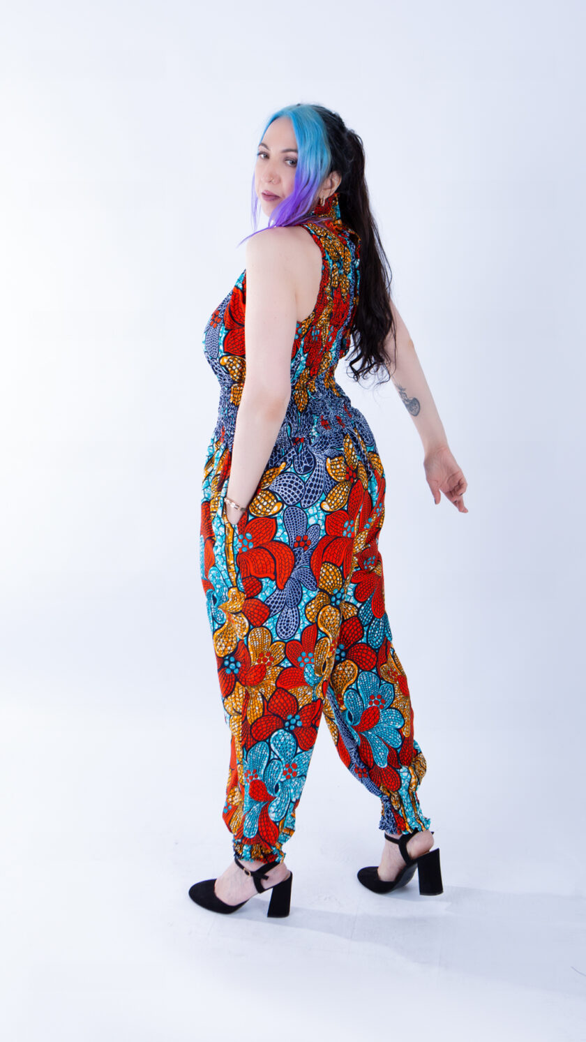 Helen High Neck Colourful Floral Ankara Print Jumpsuit