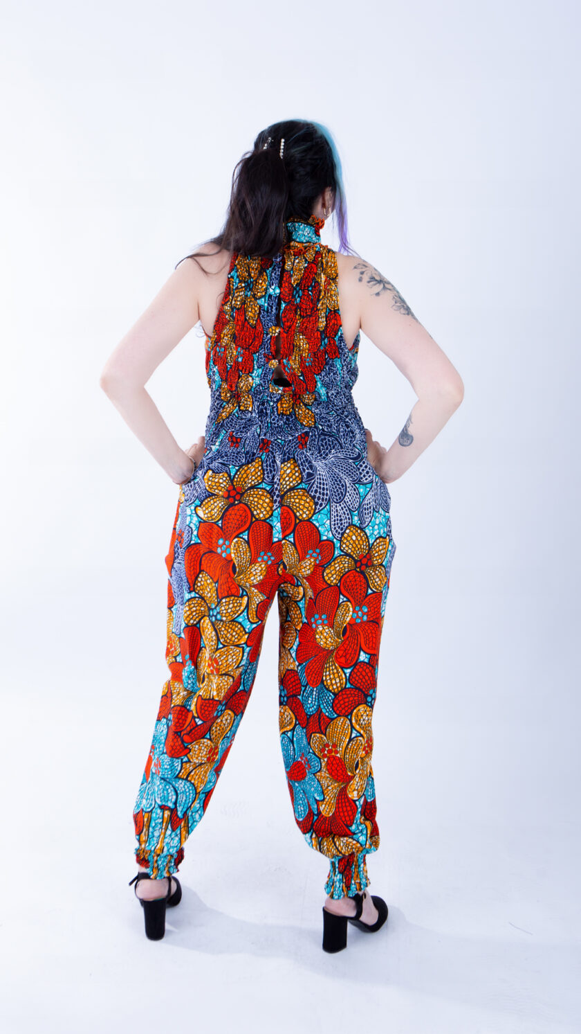 Helen High Neck Colourful Floral Ankara Print Jumpsuit