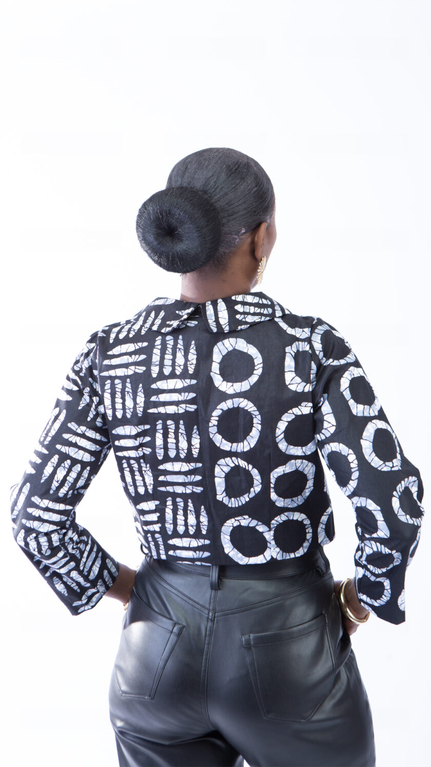 Anna Beautiful Black and White Cross Ankara Cropped Jacket