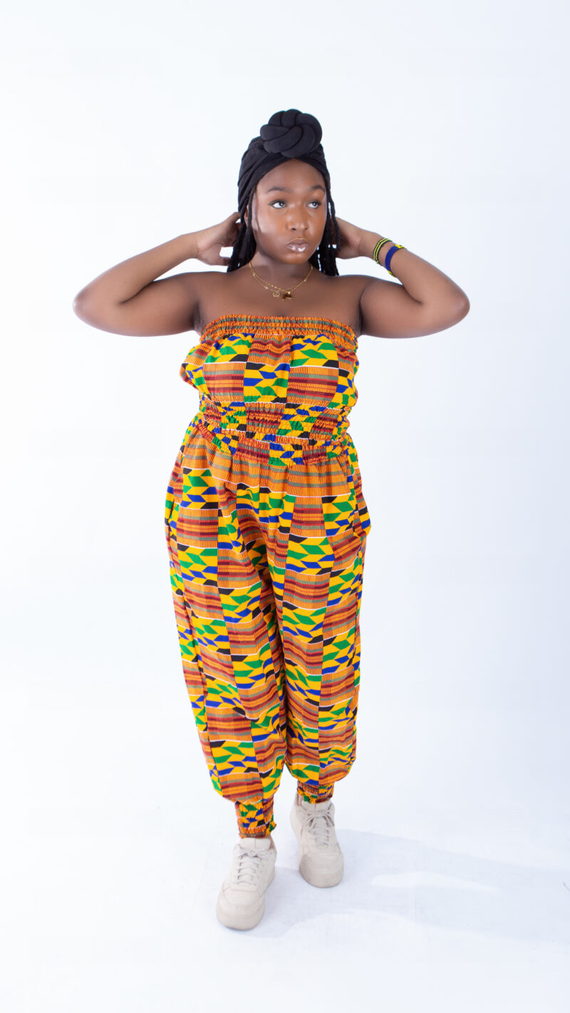Merci Vibrant Kente Print Bandeau & Puff Trouser Set