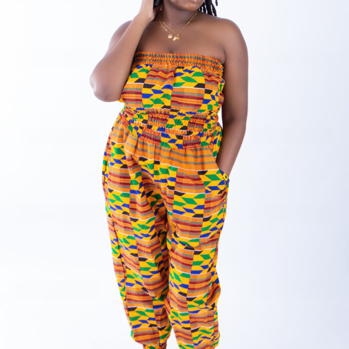 Merci Vibrant Kente Print Bandeau & Puff Trouser Set