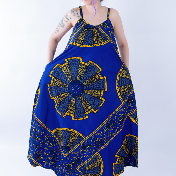 Akufo Blue African Print Strap Tent Maxi Dress