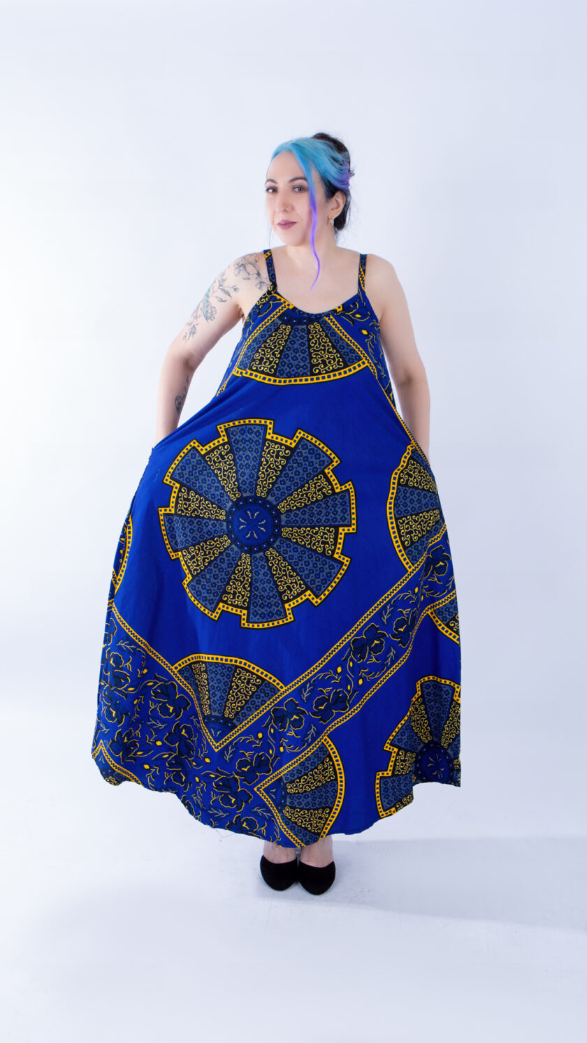 Akufo Blue African Print Strap Tent Maxi Dress