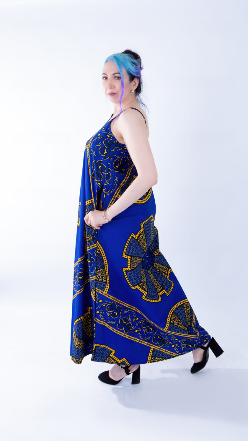 Akufo Blue African Print Strap Tent Maxi Dress