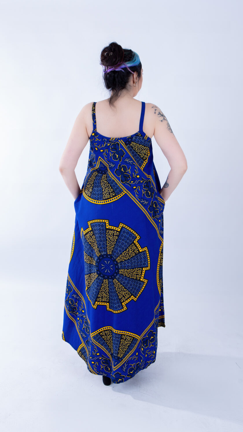 Akufo Blue African Print Strap Tent Maxi Dress