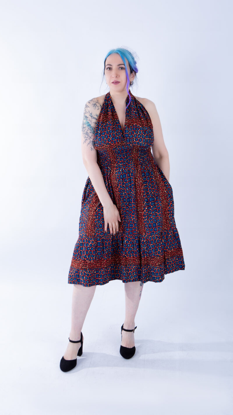 Sweetie Beautiful Burgundy Navy Ankara Halter Swing Dress