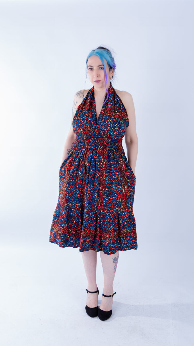Sweetie Beautiful Burgundy Navy Ankara Halter Swing Dress