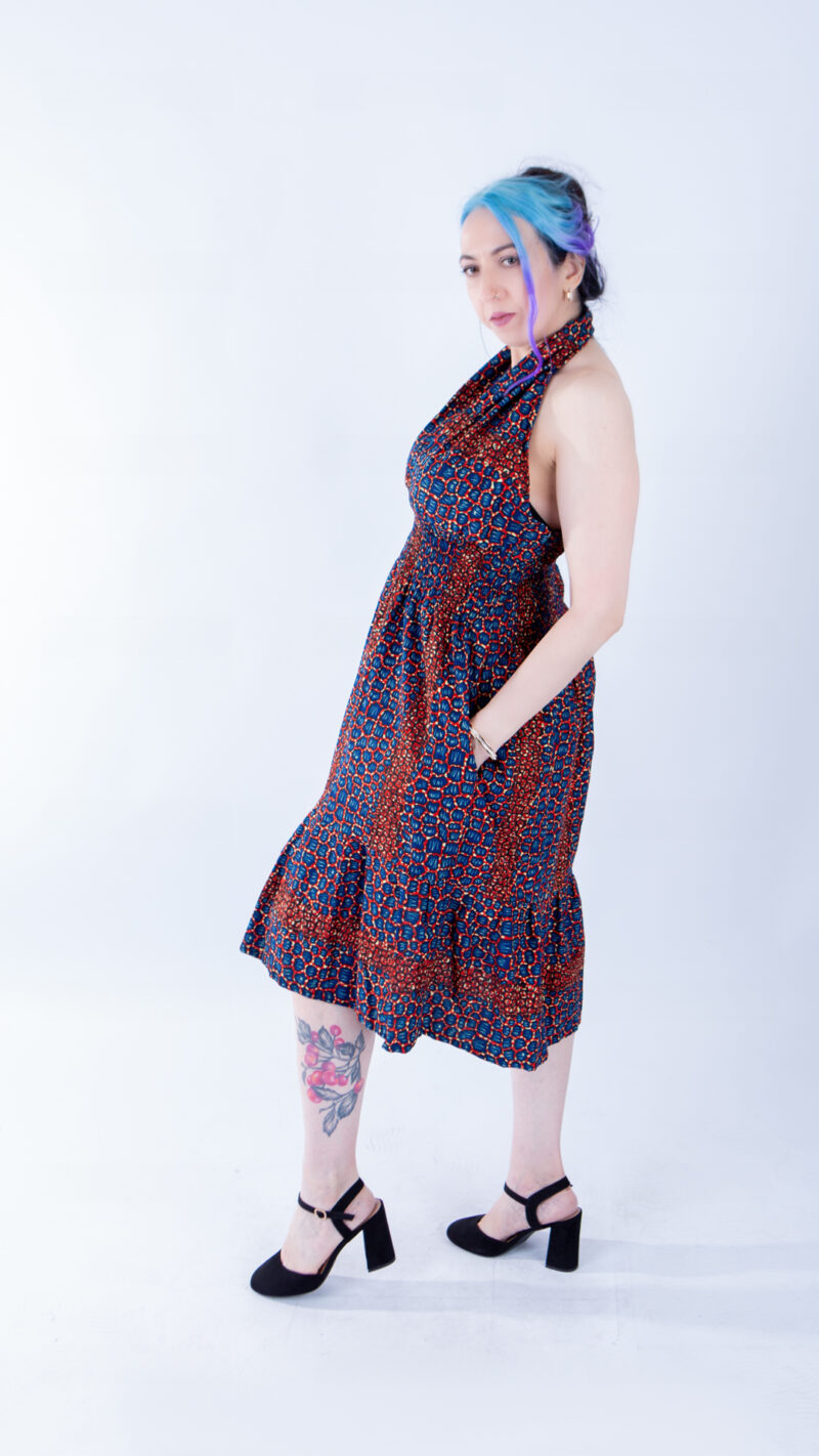 Sweetie Beautiful Burgundy Navy Ankara Halter Swing Dress