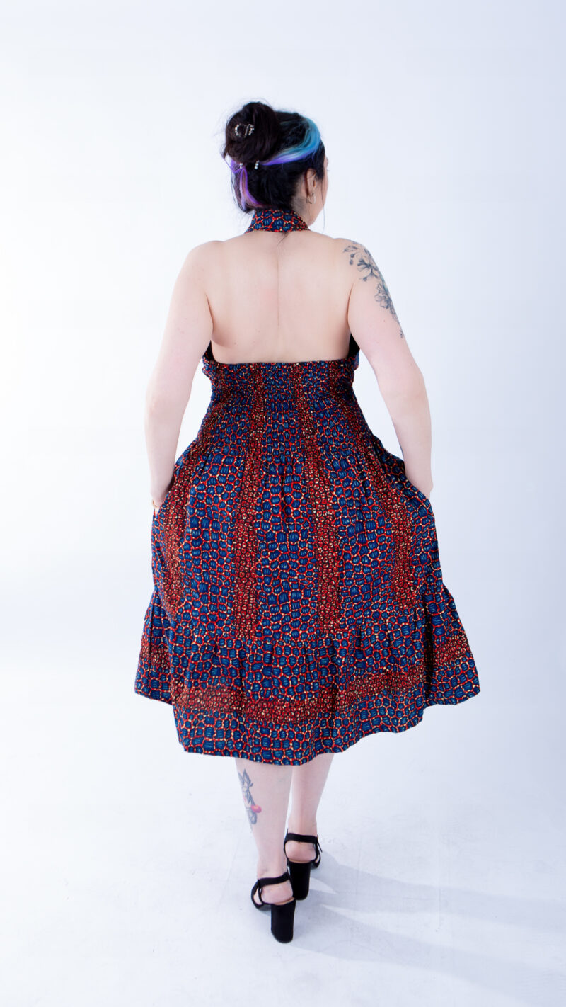 Sweetie Beautiful Burgundy Navy Ankara Halter Swing Dress