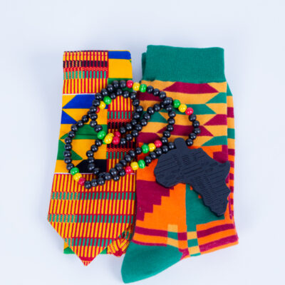 Best kente Tie, Sock & Wood Necklace Gift Set for Him