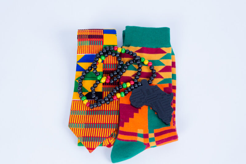 Best kente Tie, Sock & Wood Necklace Gift Set for Him