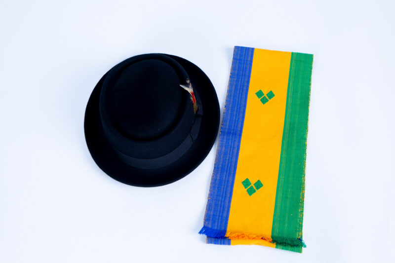 Wool Pork Pie Hat with Feather and St Vincent Muffler