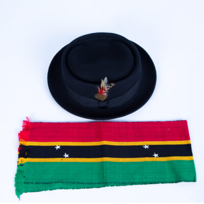 Wool Pork Pie Hat with Feather and Libya Muffler