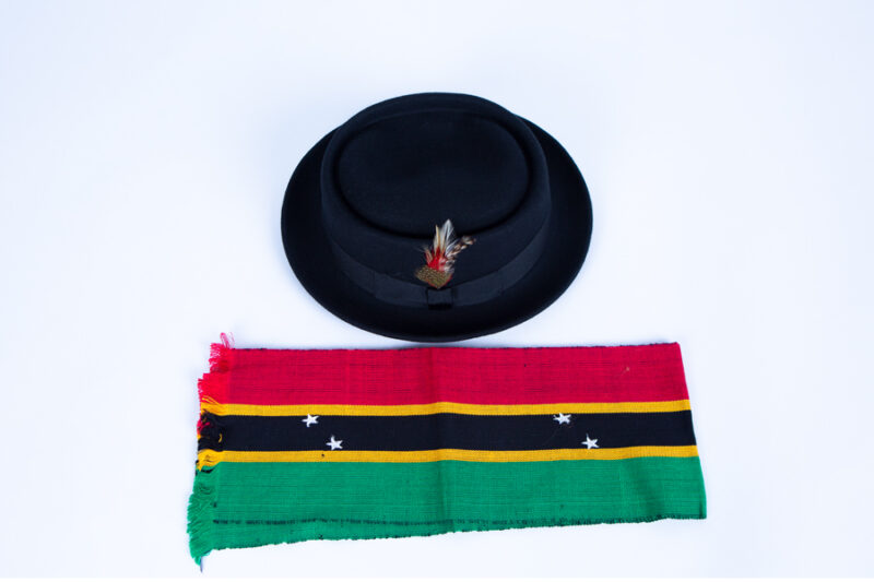 Wool Pork Pie Hat with Feather and Libya Muffler