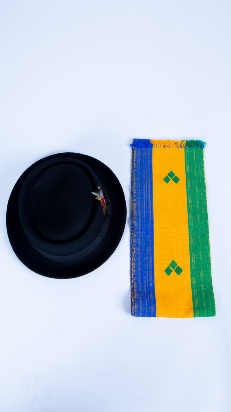 Wool Pork Pie Hat with Feather and St Vincent Muffler