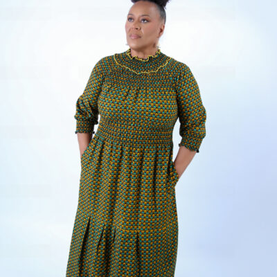 Denise Dark Green Hues Halter Long Sleeve Maxi