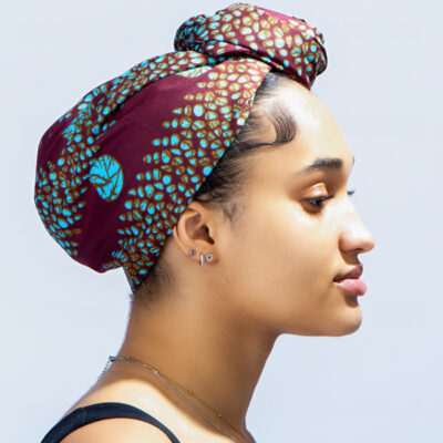 Teki Burgundy and Blue African Print Headwrap