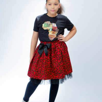 JTAphrique Beautiful Red and Black Bow Ankara Kids Skirt