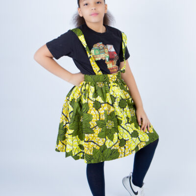 Jtaphrique Girl's Ankara print harness Play Skirt in Lemon