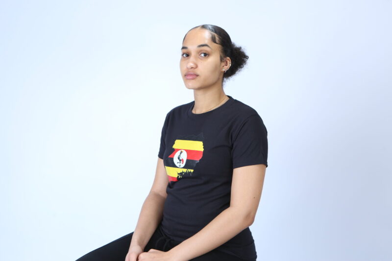 Uganda Country Flag on Crew Neck Black Top