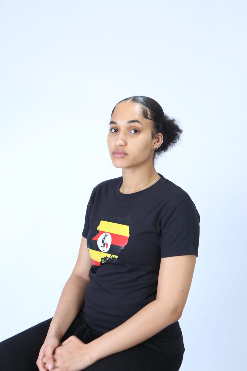 Uganda Country Flag on Crew Neck Black Top