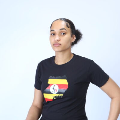 Uganda Country Flag on Crew Neck Black Top