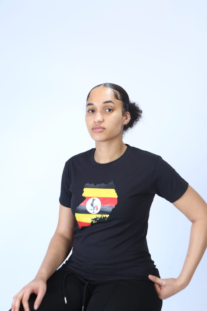 Uganda Country Flag on Crew Neck Black Top