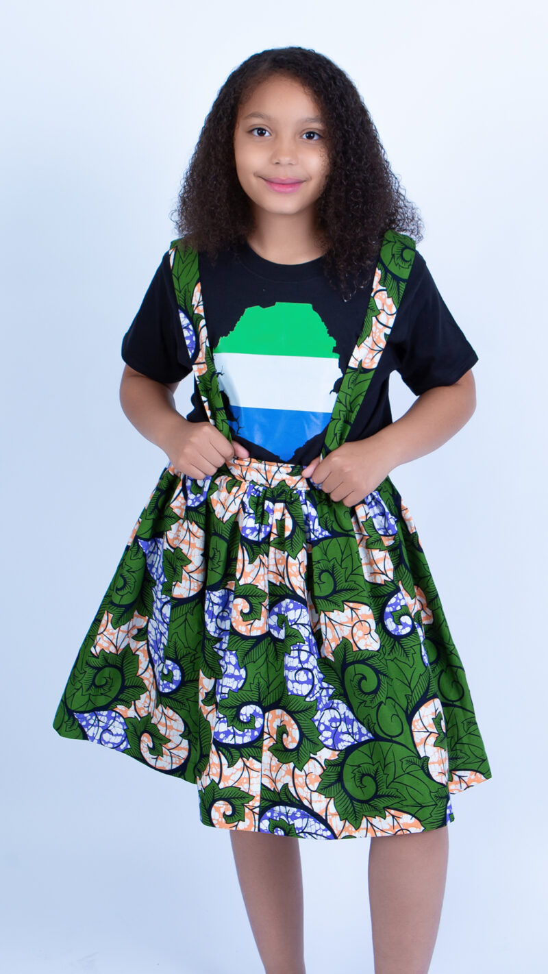 Jtaphrique Girl's Ankara print harness Play Skirt in Sage