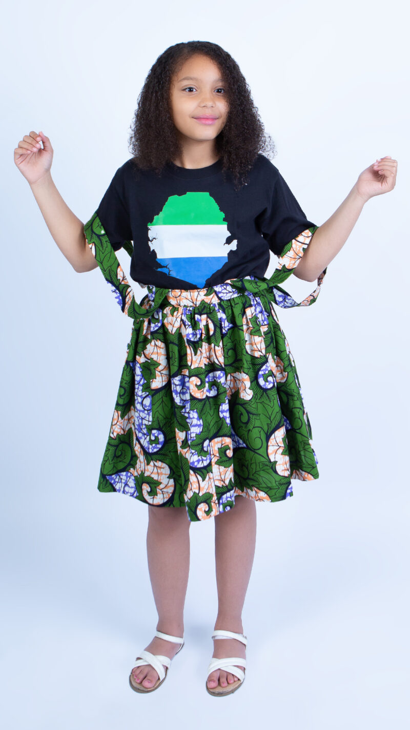 Jtaphrique Girl's Ankara print harness Play Skirt in Sage