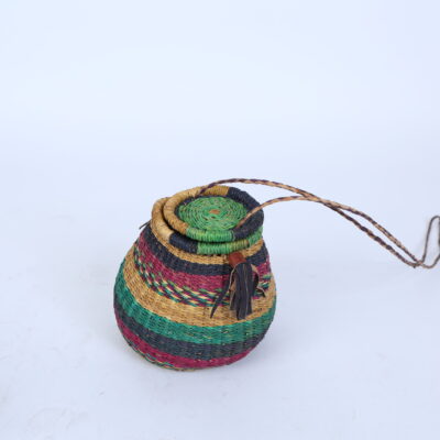 Handwoven Round Basket with Lid and Crossbody Strap