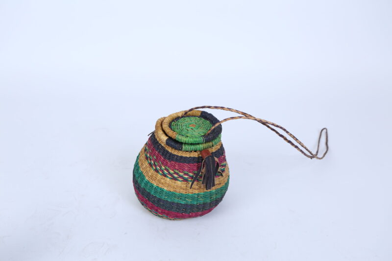 Handwoven Round Basket with Lid and Crossbody Strap