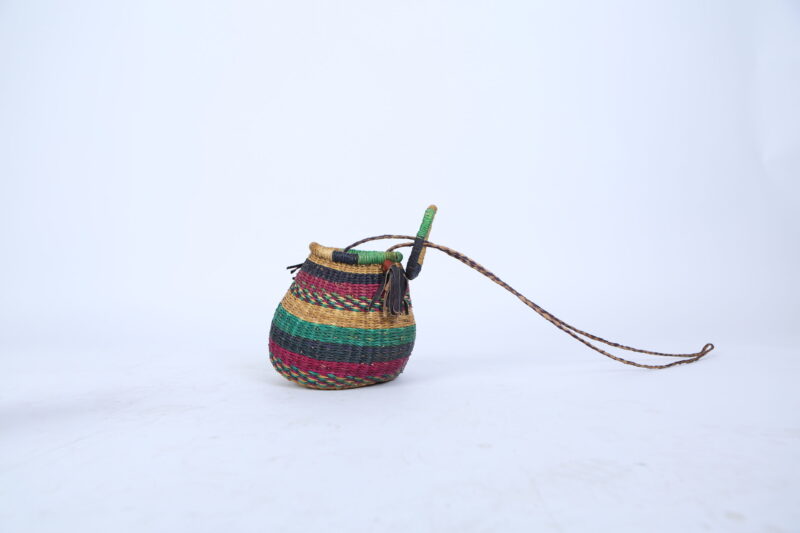 Handwoven Round Basket with Lid and Crossbody Strap