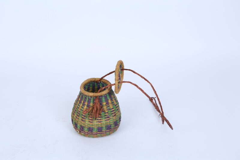 Handwoven Round Basket with Lid and Crossbody Strap
