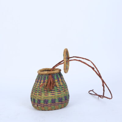 Handwoven Round Basket with Lid and Crossbody Strap