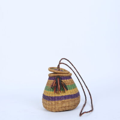 Handwoven Round Basket with Lid and Crossbody Strap