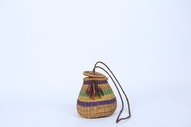Handwoven Round Basket with Lid and Crossbody Strap