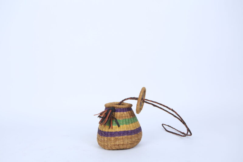 Handwoven Round Basket with Lid and Crossbody Strap