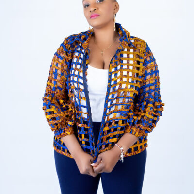 Ami Blue & Orange Ankara Weaved Waist-Length Overthrow