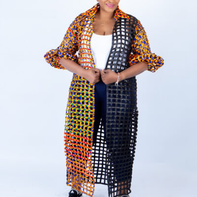 Tiana Block Colour Ankara Weaved Long Puff Sleeve Throw
