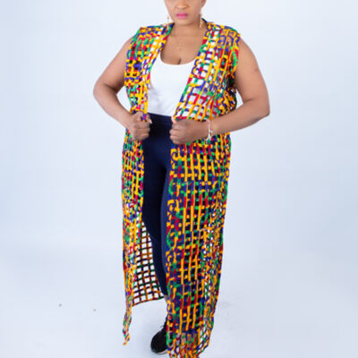 Rainbow Ada Ankara Weaved Full Length Sleeveless Kimono