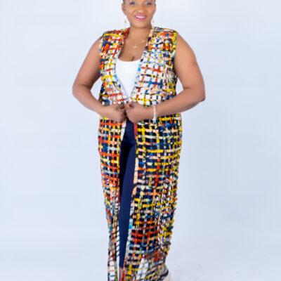 Multi-colour Ada Ankara Weaved Maxi Sleeveless Kimono